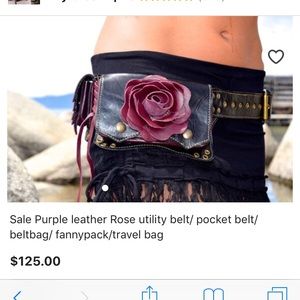 Leather Utility Belt ~ Black base w purple Roses